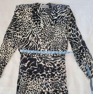 Adrianna Papell VINTAGE 80's 100% Silk Faux Wrap Animal Print B&W Dress - XS